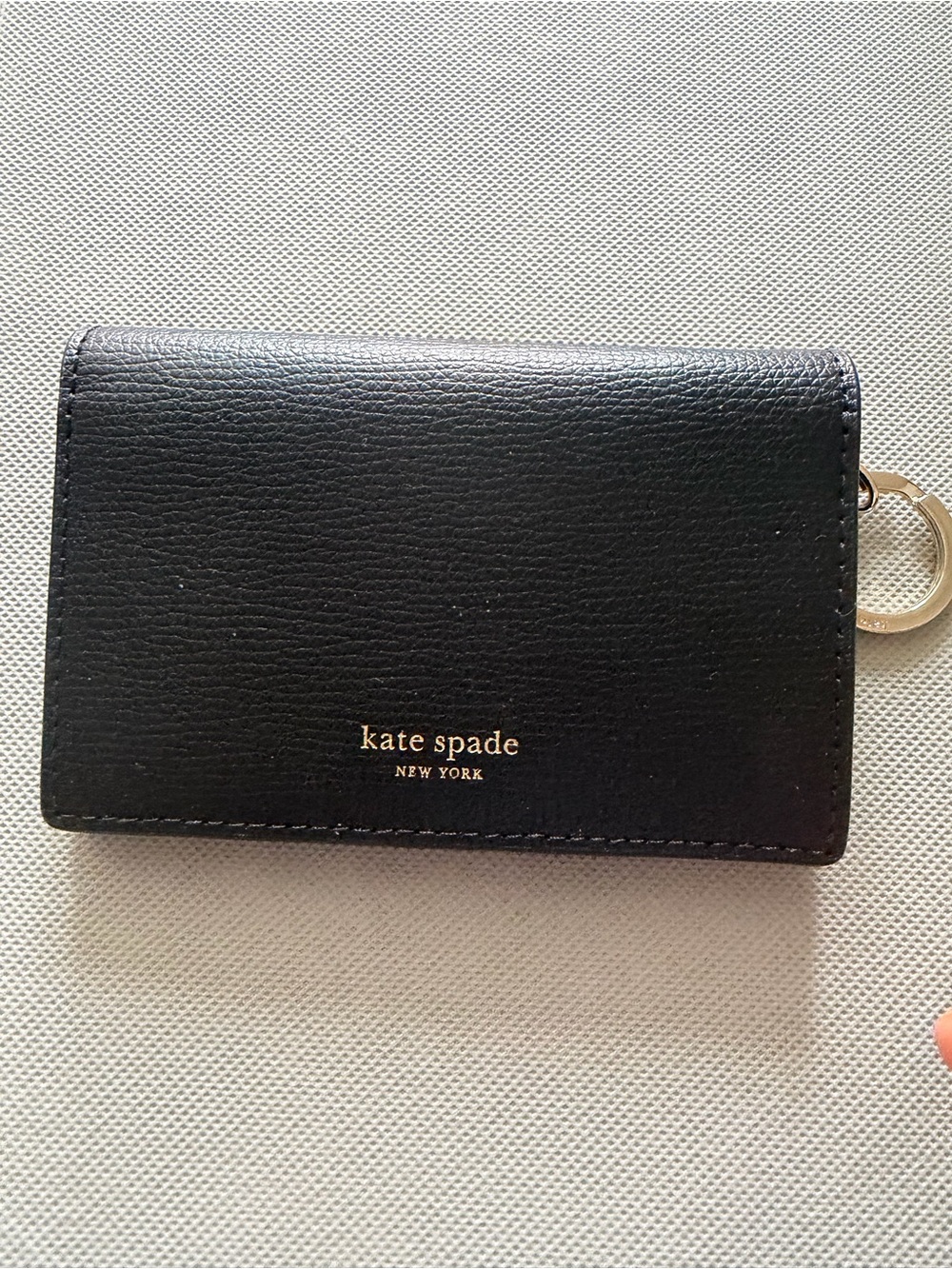 kate spade Black Leather Card Holder with Gold Keyring